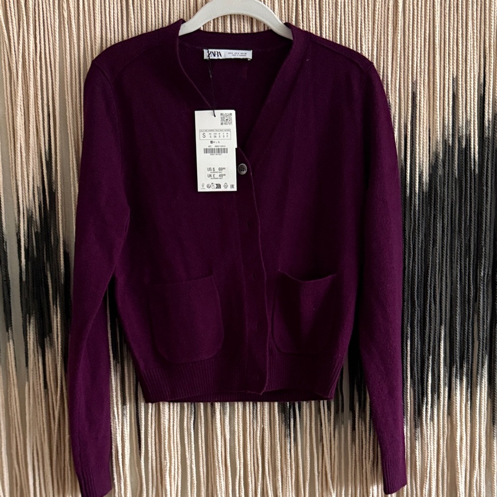 NWT Zara Women's Wool Deep Purple Cardigan